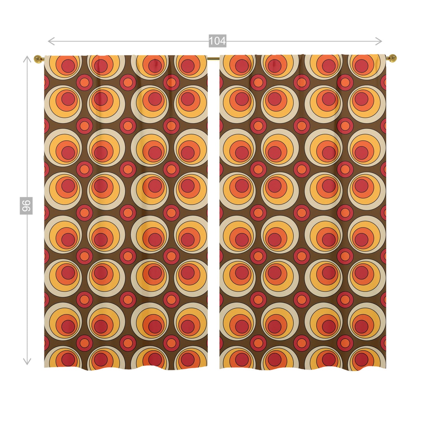 Mid Century Modern Groovy Orbs, Brown Yellow, Orange, Retro Window Curtains (two panels) - Mid Century Modern Gal