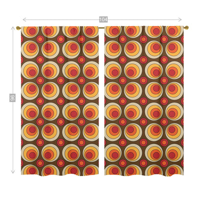 Mid Century Modern Groovy Orbs, Brown Yellow, Orange, Retro Window Curtains (two panels) - Mid Century Modern Gal