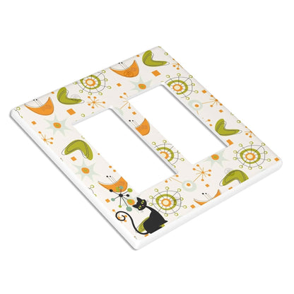 Mid Century Modern Atomic Cat Boomerang And Starburst Green, Orange Switch Cover 2-Gang 2 Decorator