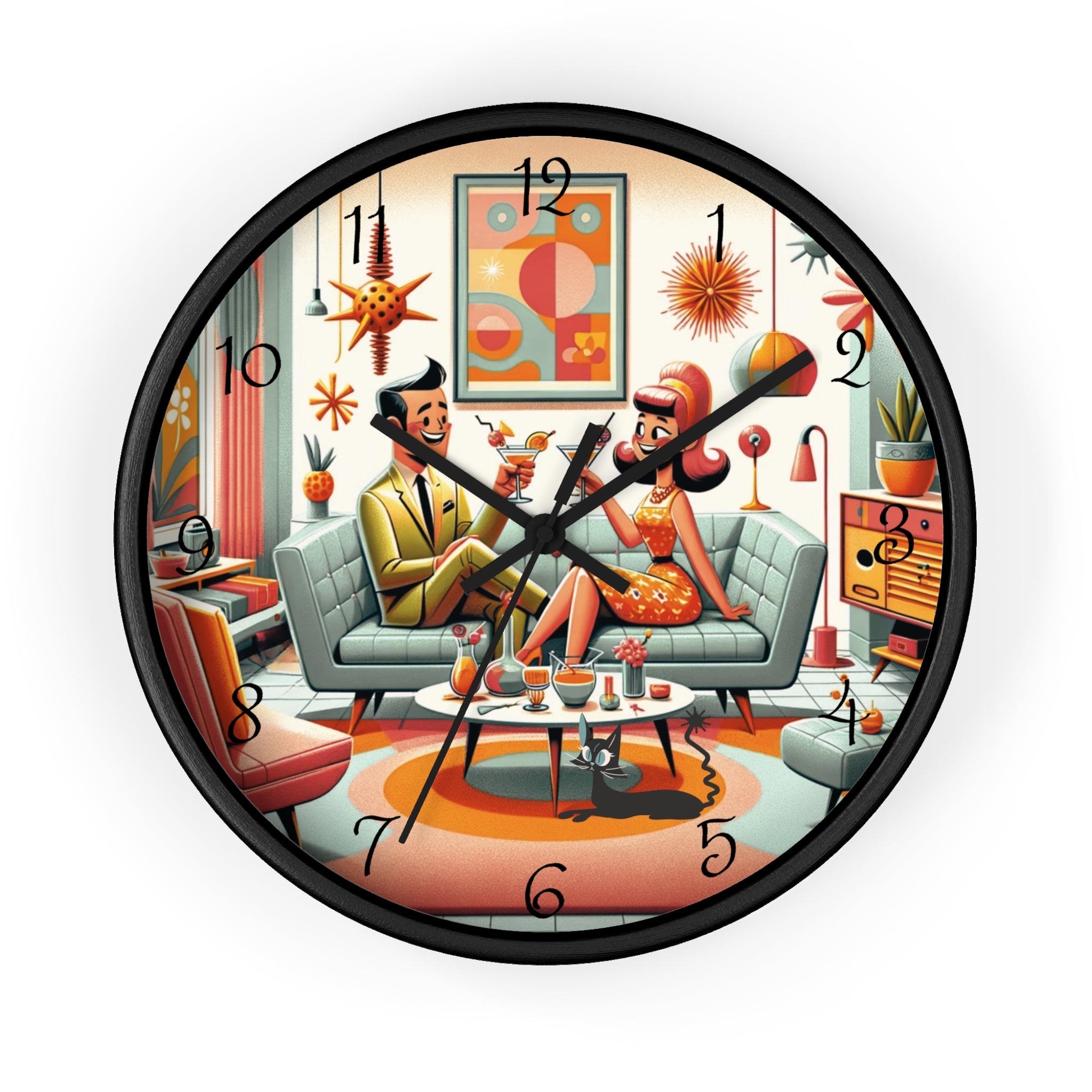 Mid Century Modern Kitschy Quirky Mod Couple, Fun Retro Wall Clock