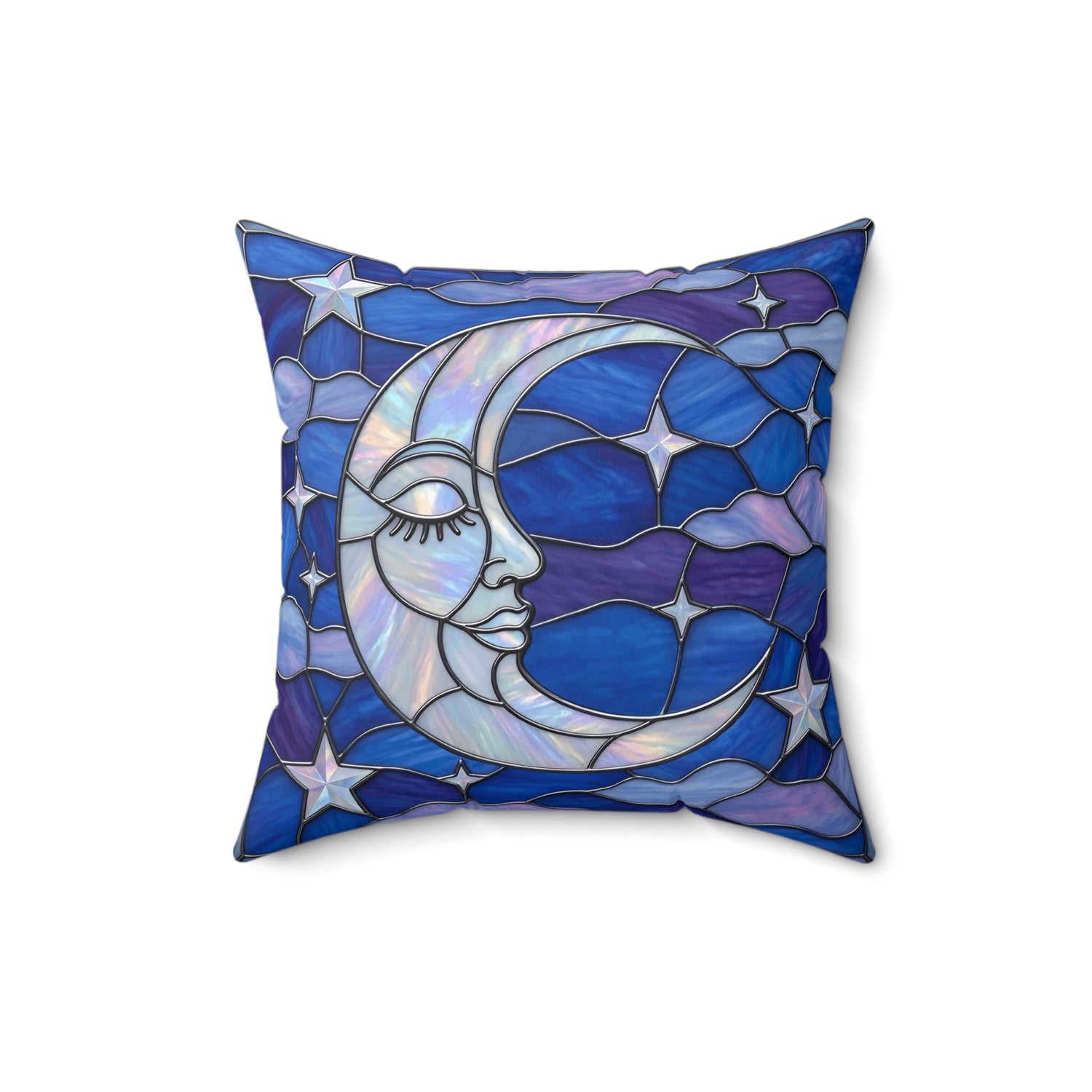Halloween Stained Glass Style Night Sky Moon Stars Clouds Pillow Cover and Insert - Mid Century Modern Gal