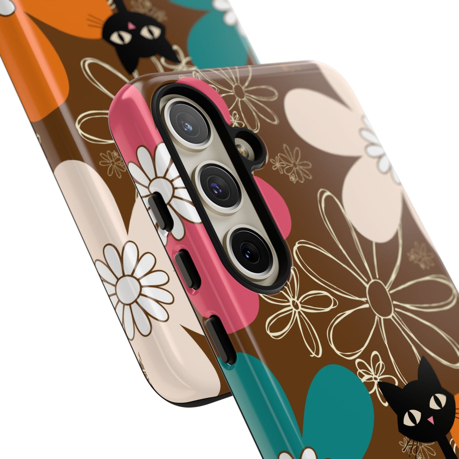 Atomic Cat Retro 70s Vibe Flower Power Tough Cases: Cute Floral and Cat Phone Case for Cat Lovers