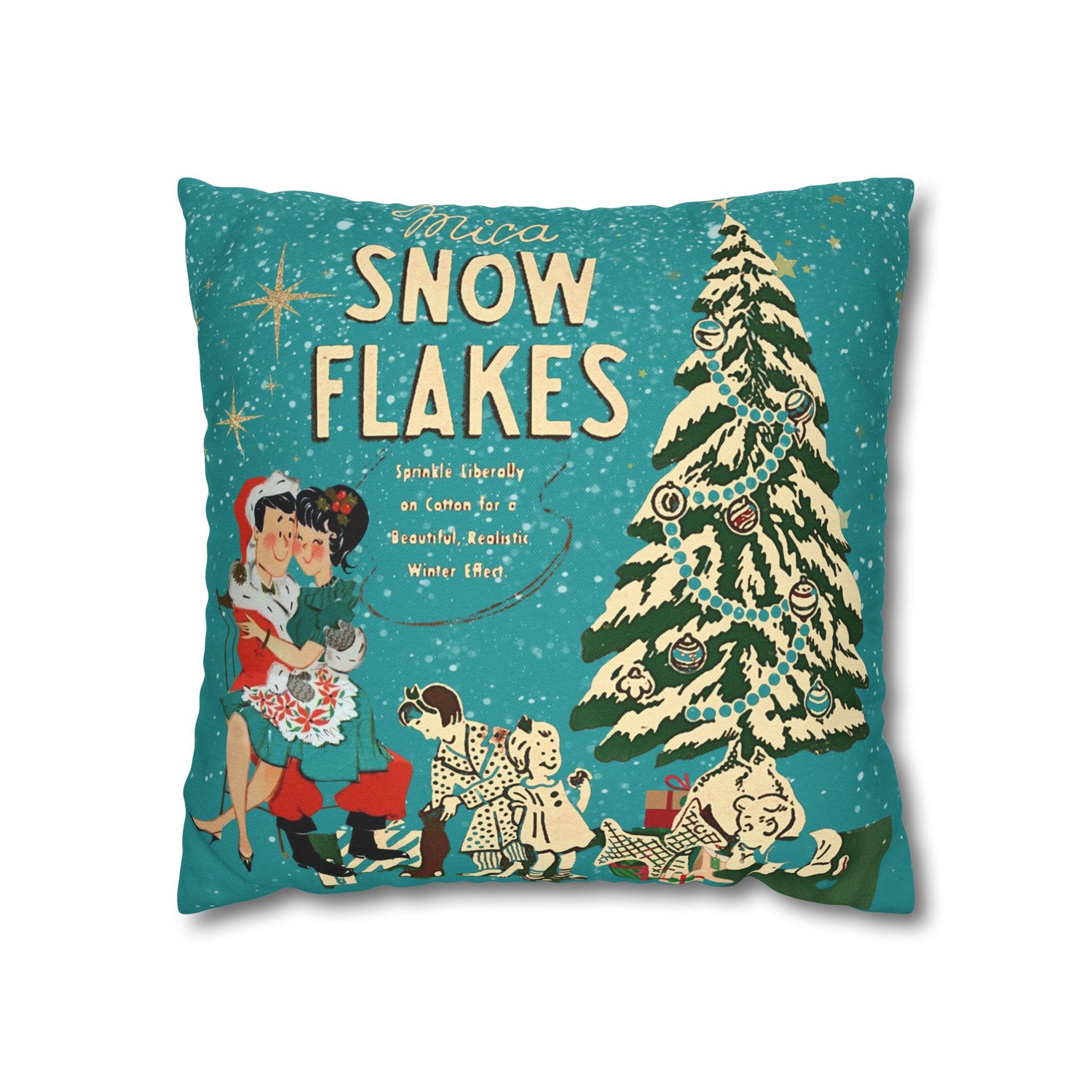 50s Mica Snow Christmas Pillow, Kitschy Mod Couple, Festive Fun Pillow Cover