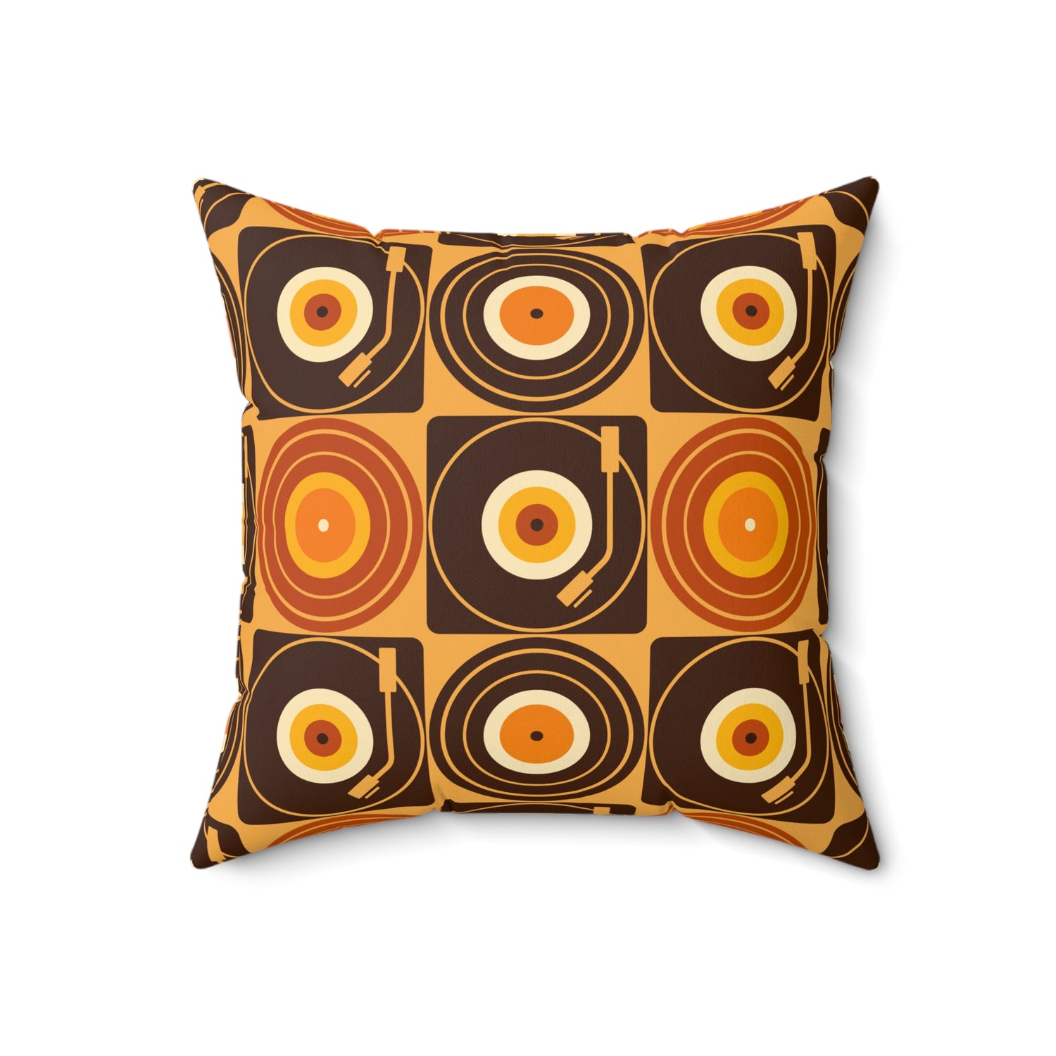 Groovy Retro Record Players, Brown Orange Yellow, Pillow Cover and Insert - Mid Century Modern Gal