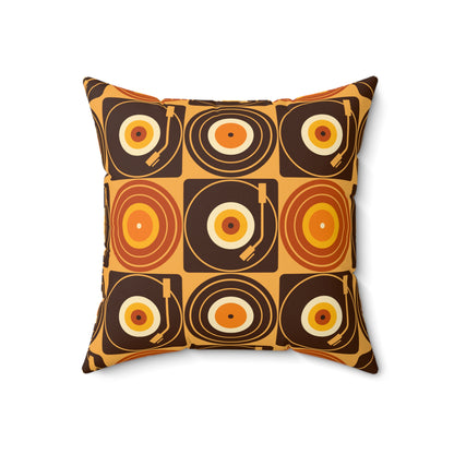 Groovy Retro Record Players, Brown Orange Yellow, Pillow Cover and Insert - Mid Century Modern Gal