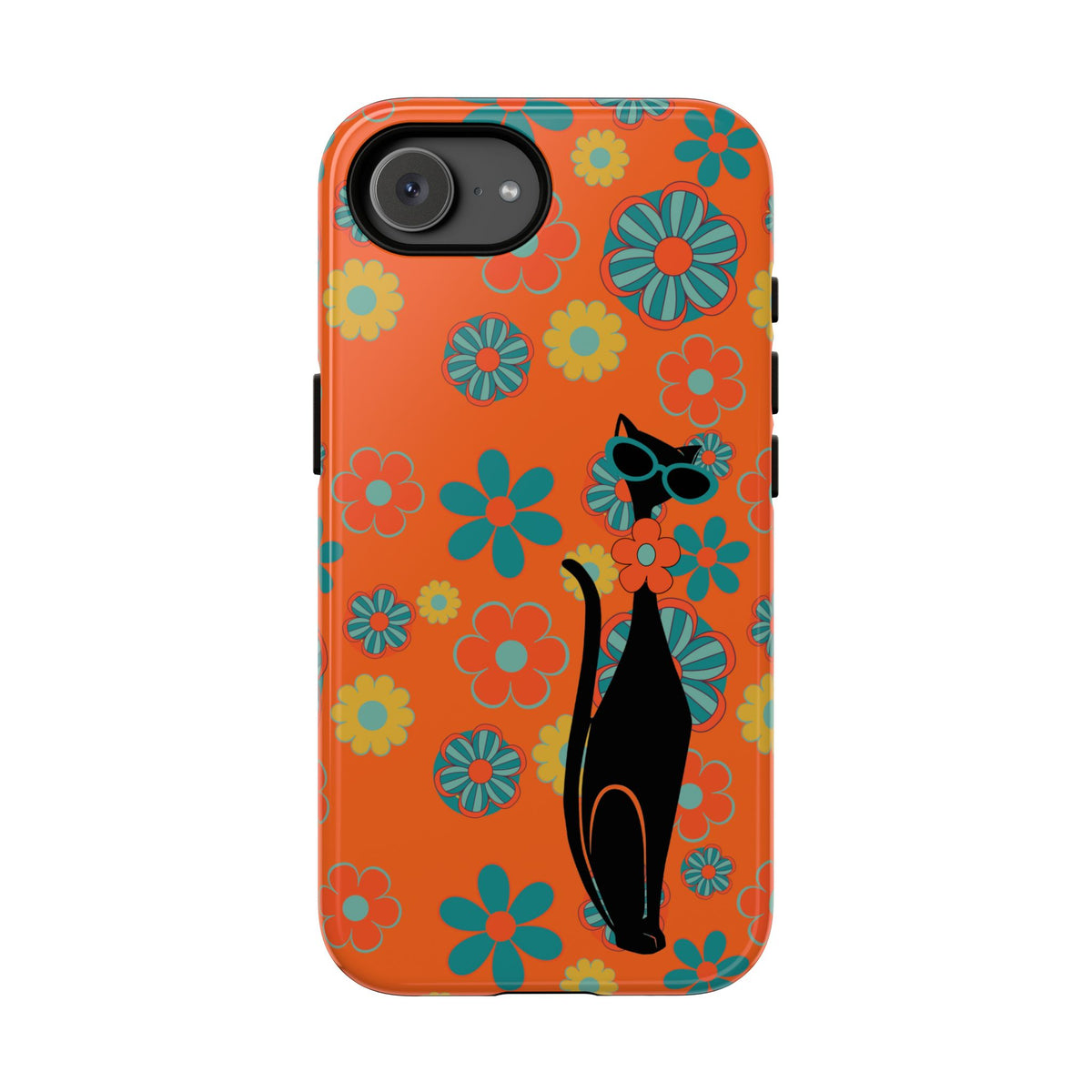 Flower Power, Retro Groovy Atomic Cat, Hipster Style Orange Samsung Galaxy and Google Pixel Tough Cases