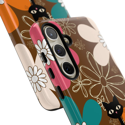 Atomic Cat Retro 70s Vibe Flower Power Tough Cases: Cute Floral and Cat Phone Case for Cat Lovers