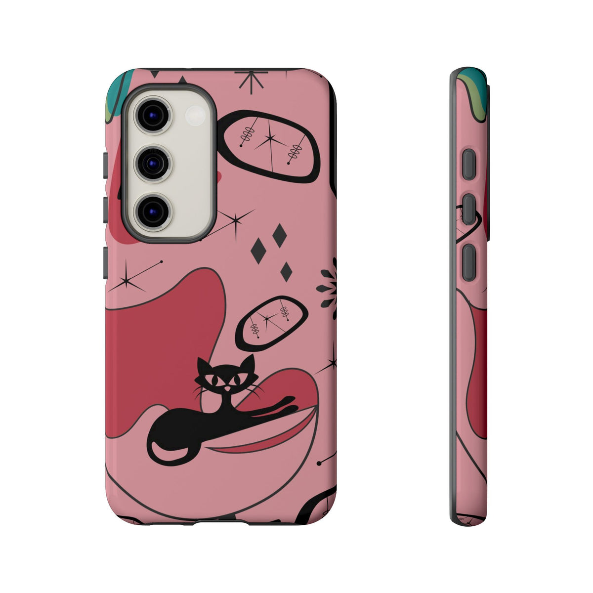 Atomic Cat, Pink Mid Century Modern, Egg Chair, Space Cat Tough Phone Case