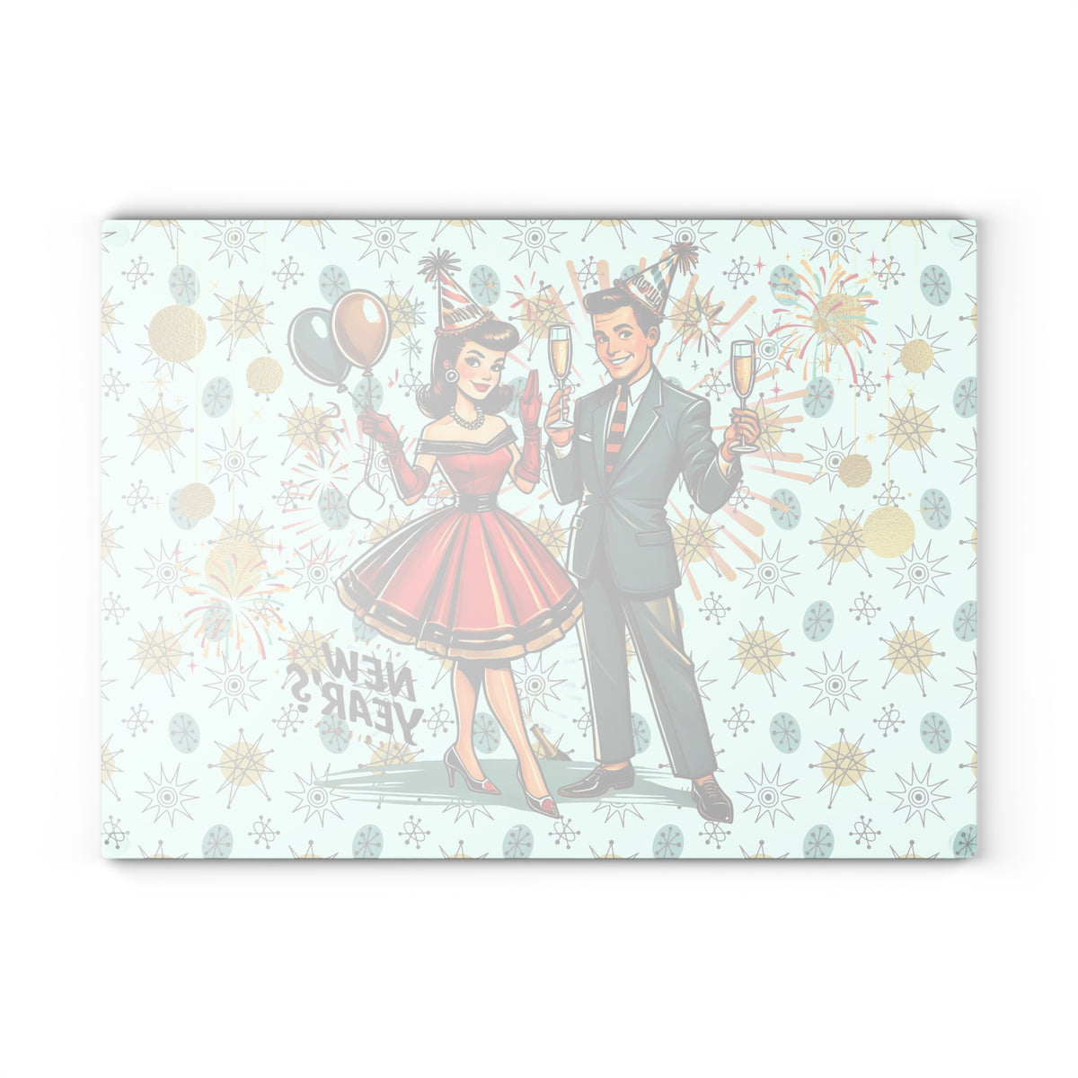 Mid Century Modern Franciscan Diamond Kitschy Couple New Year Party Cheese Board, Glass Cutting Board - Mid Century Modern Gal