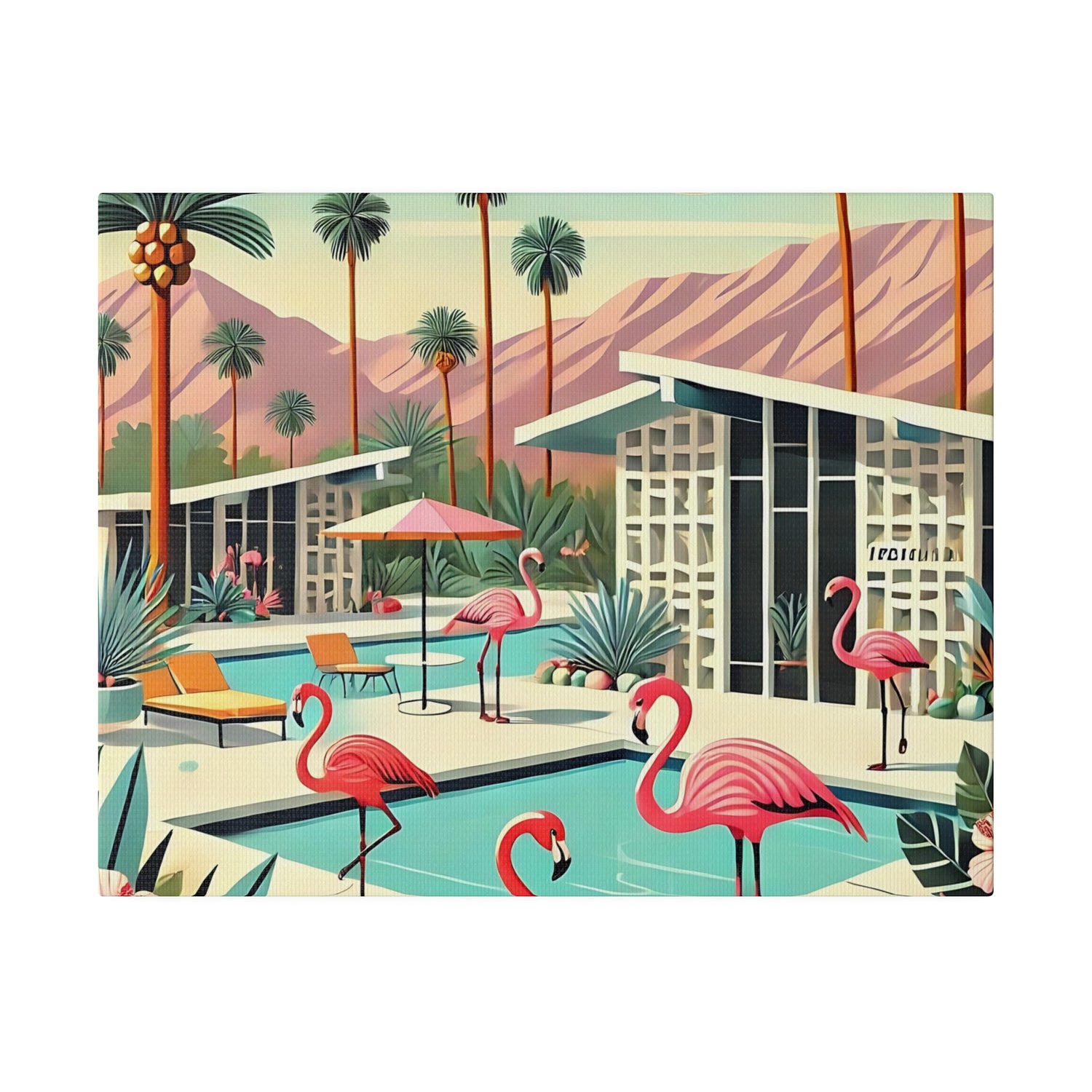 50s Mid Century Modern Wall Art, Palm Springs Flamingo Breeze Block MCM Art