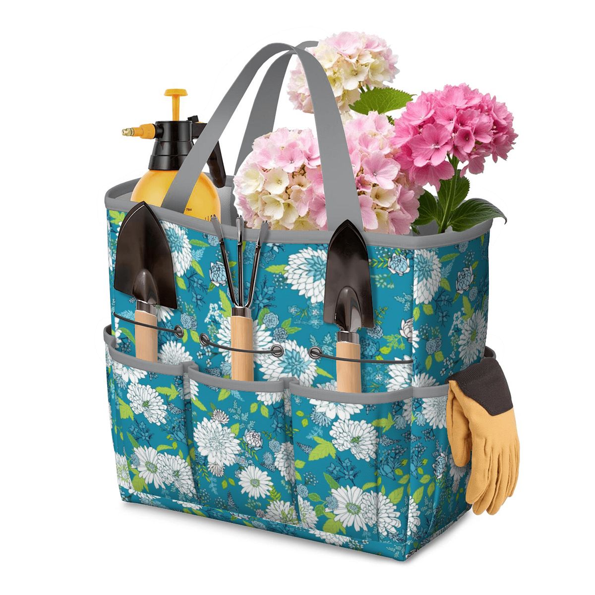 Chinoiserie Floral Teal Green White Elegant Garden Tool Bag - Mid Century Modern Gal