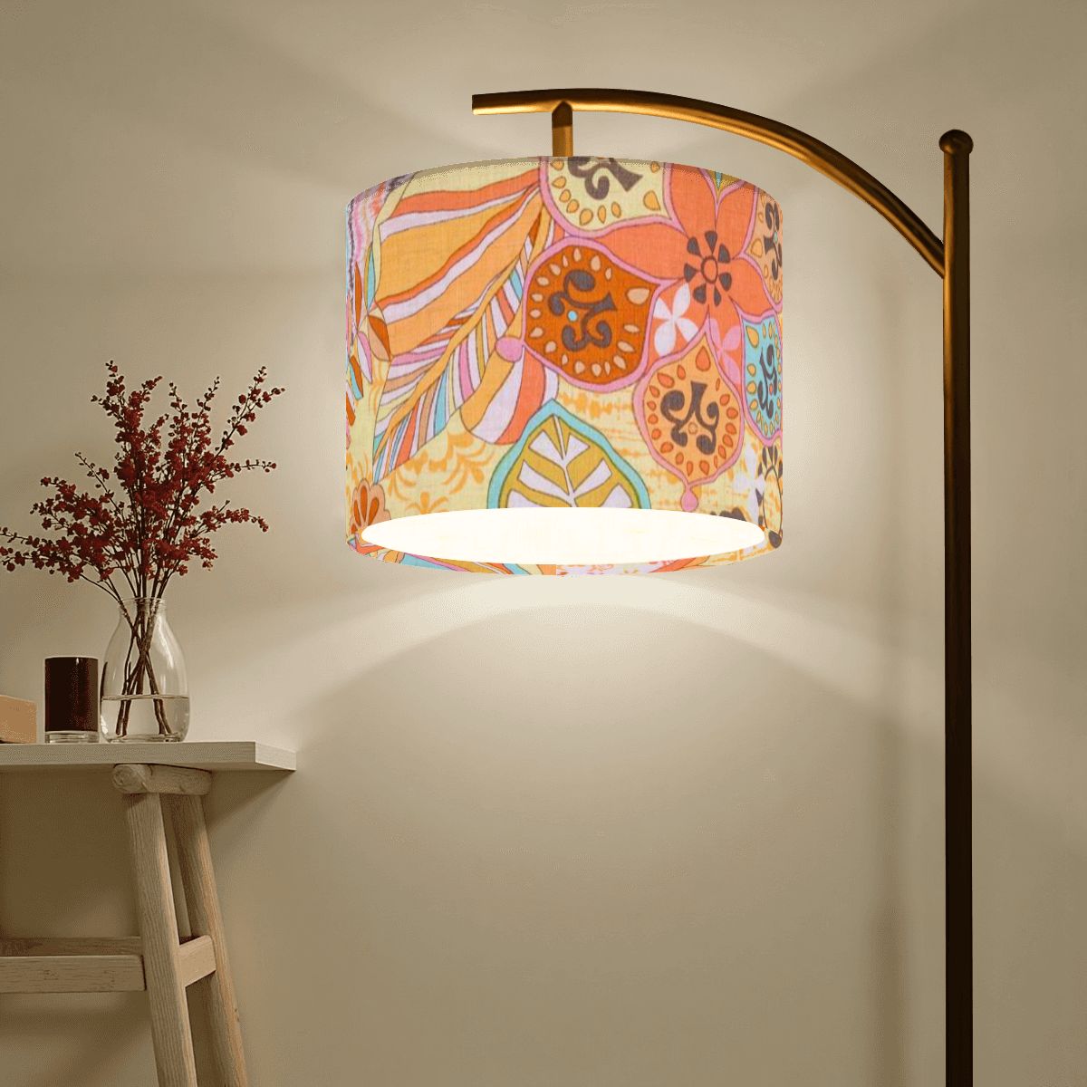 Flower Power Vintage 70s Florals Mid Mod Arc Floor Lamp - Mid Century Modern Gal
