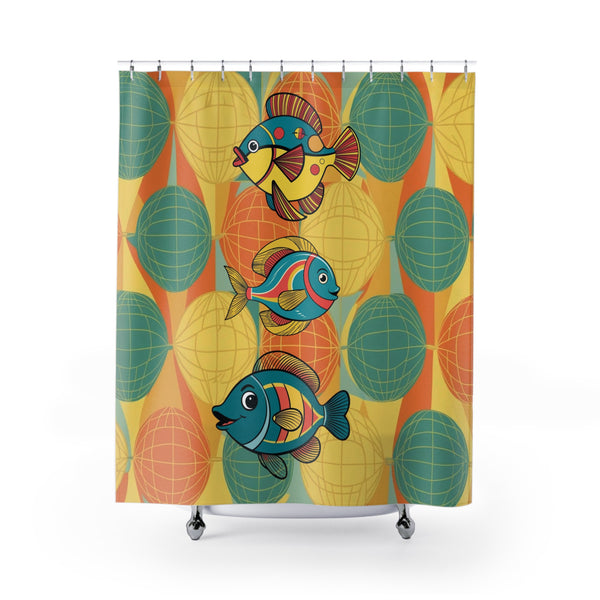 Mid Century Modern Fish Art Colorful Fish Shower Curtain – Fun Marine Decor for Bathrooms
