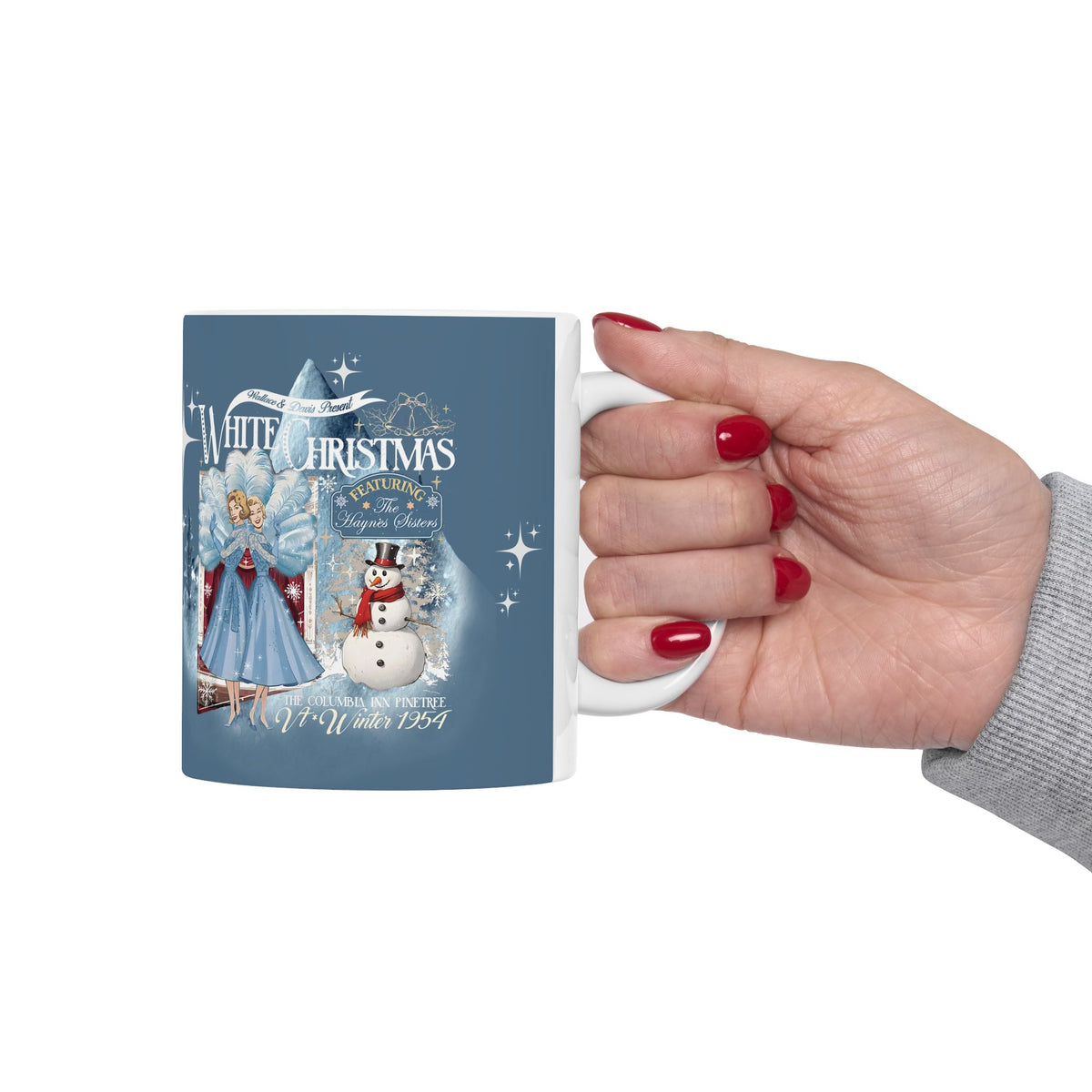 Sister Sister Wallace and Davis White Christmas Kitschy 50s Holiday Ceramic Mug - Mid Century Modern Gal