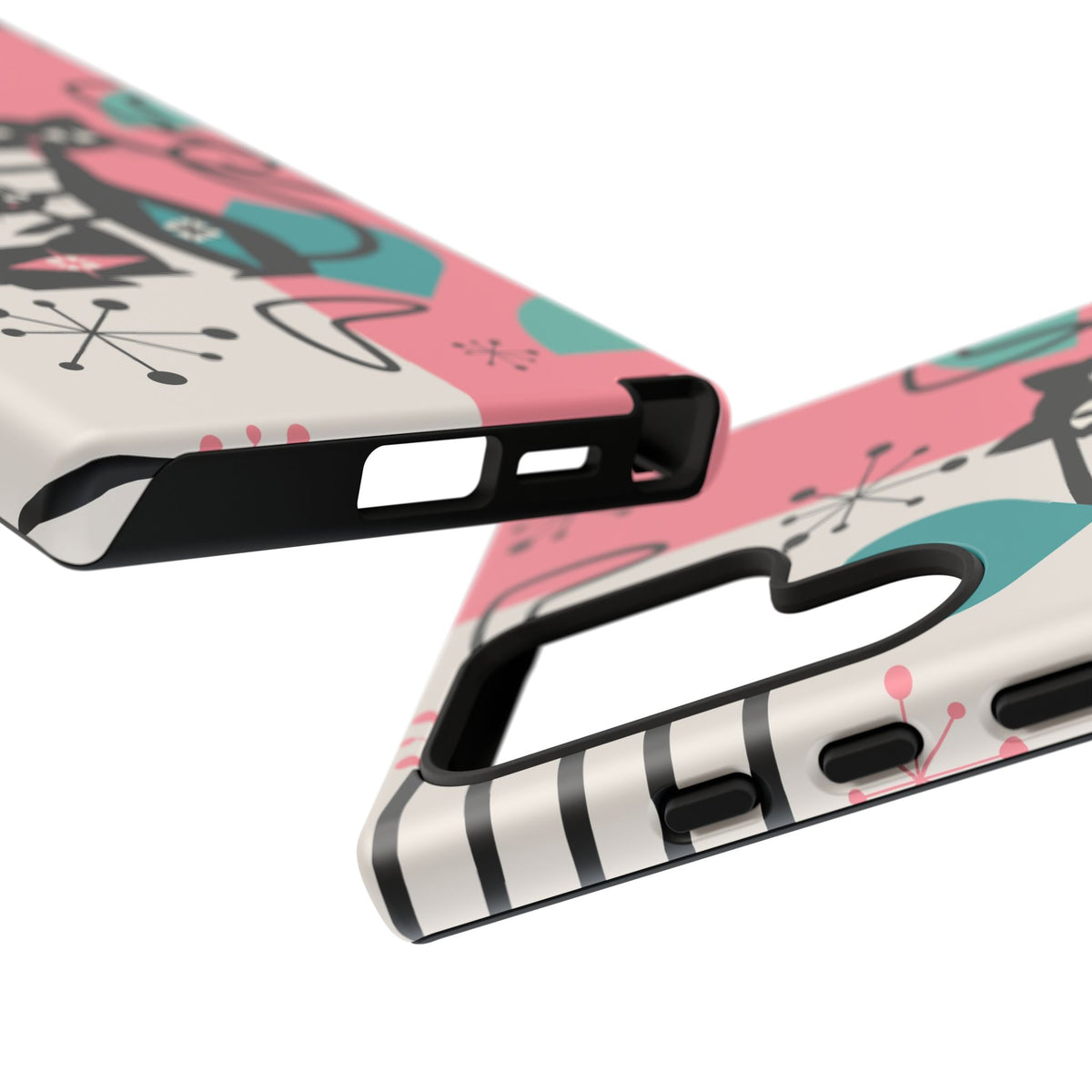 Mid Mod Atomic Cat Boomerang Starburst, Pink, Black Kitschy Stylish Cat Phone Case: Modern Design for Cat Lovers