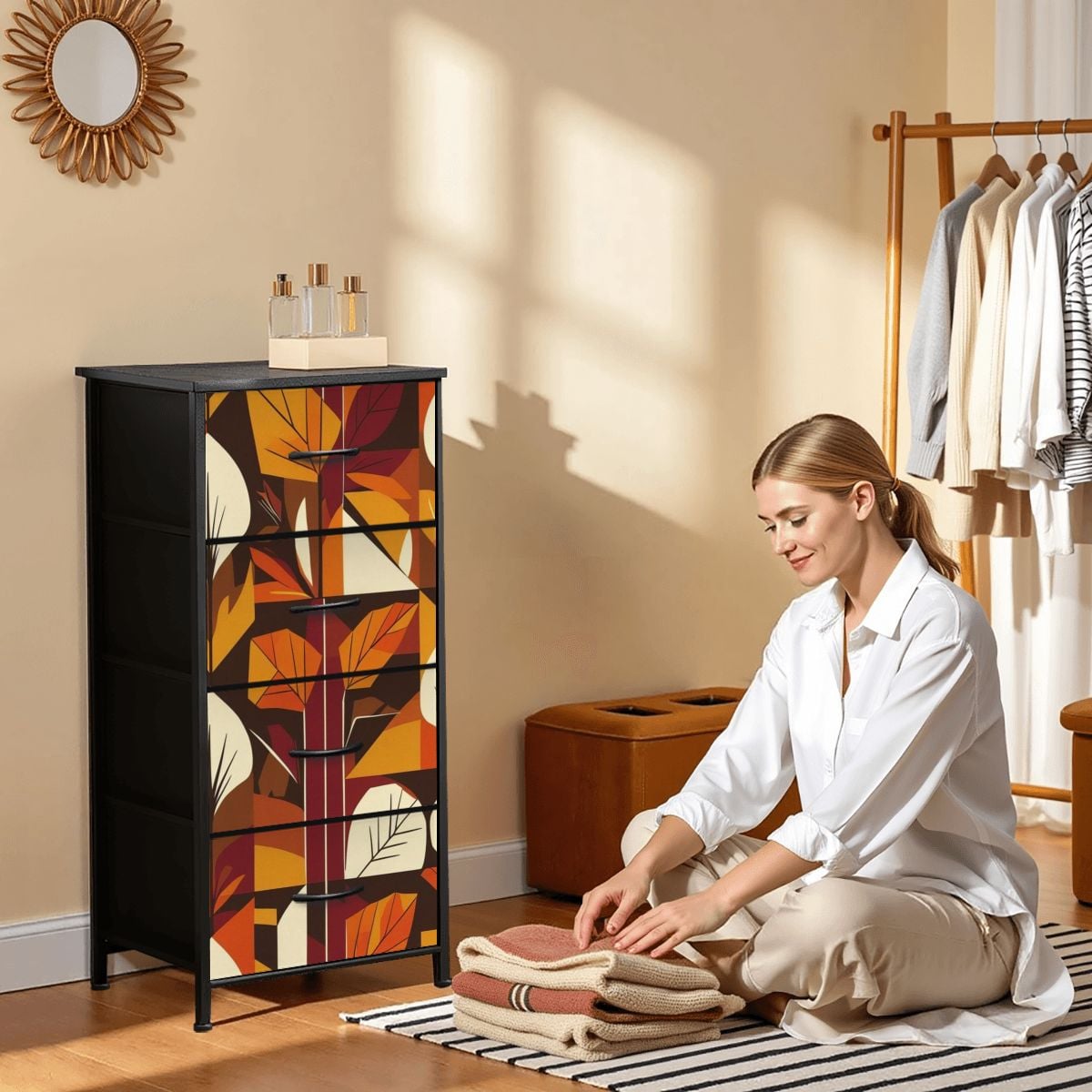 Mid Century Modern Golden Harvest Scandinavian Leaves 4-Drawer Dresser - Mid Century Modern Gal