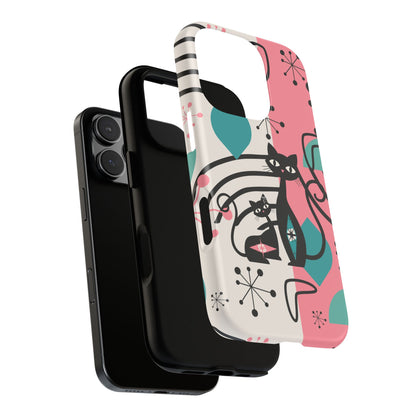 Mid Mod Atomic Cat Boomerang Starburst, Pink, Black Kitschy Stylish Cat Phone Case: Modern Design for Cat Lovers