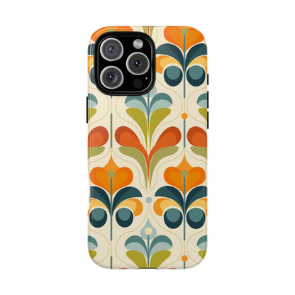 Mid Century Modern Scandinavian Floral, Orange Blue Green Tough Phone Case