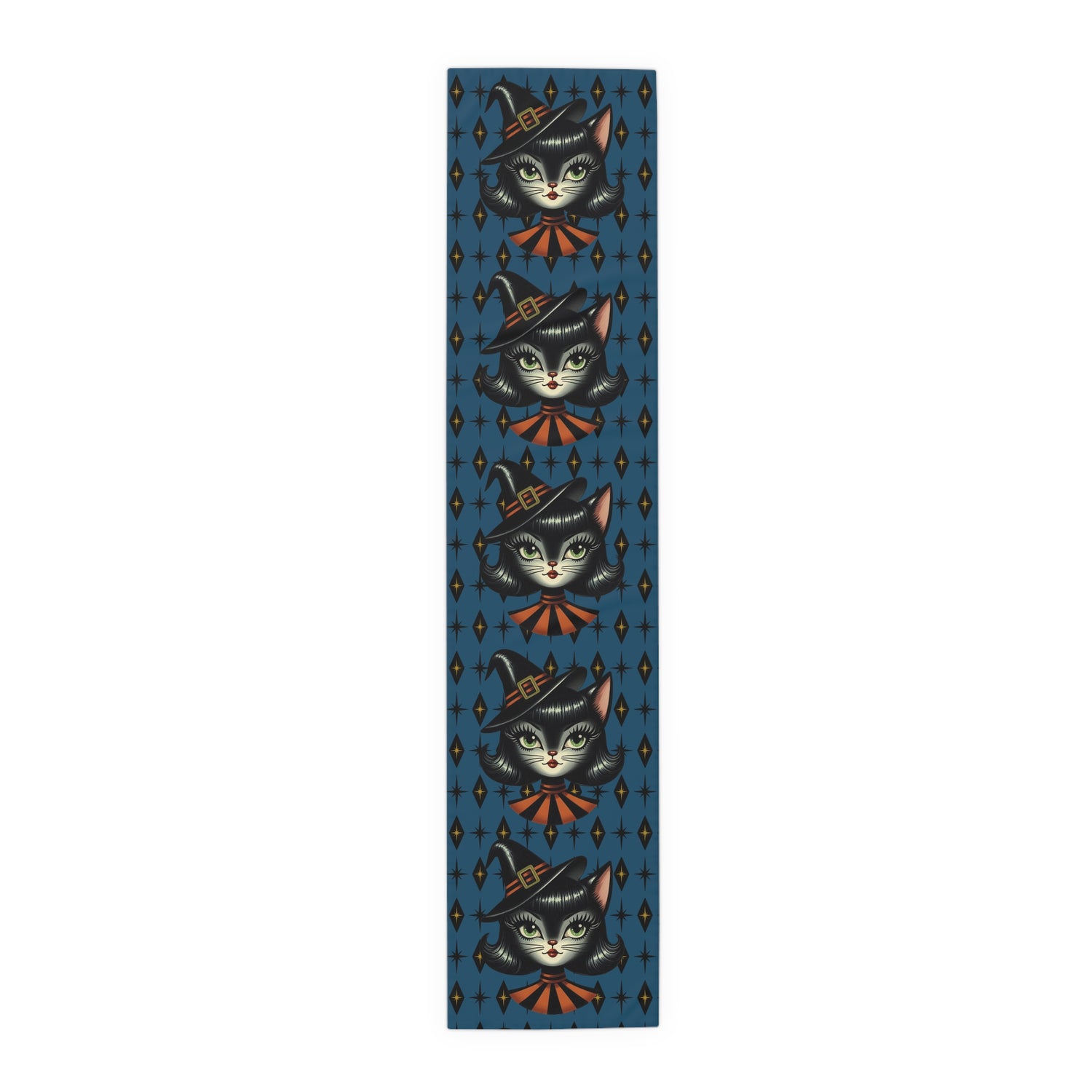 Vintage Halloween Black Cat Sexy Sexton Mid Century Modern Blue Table Runner - Mid Century Modern Gal