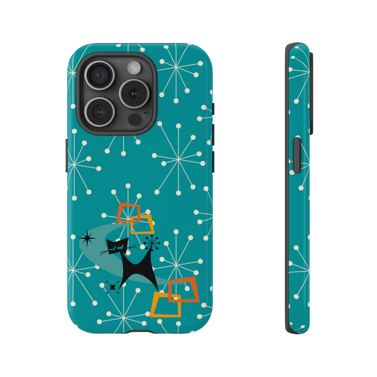 Atomic Space Cat, Starburst Blue, Retro Groovy Smart Phone Tough Phone Cases