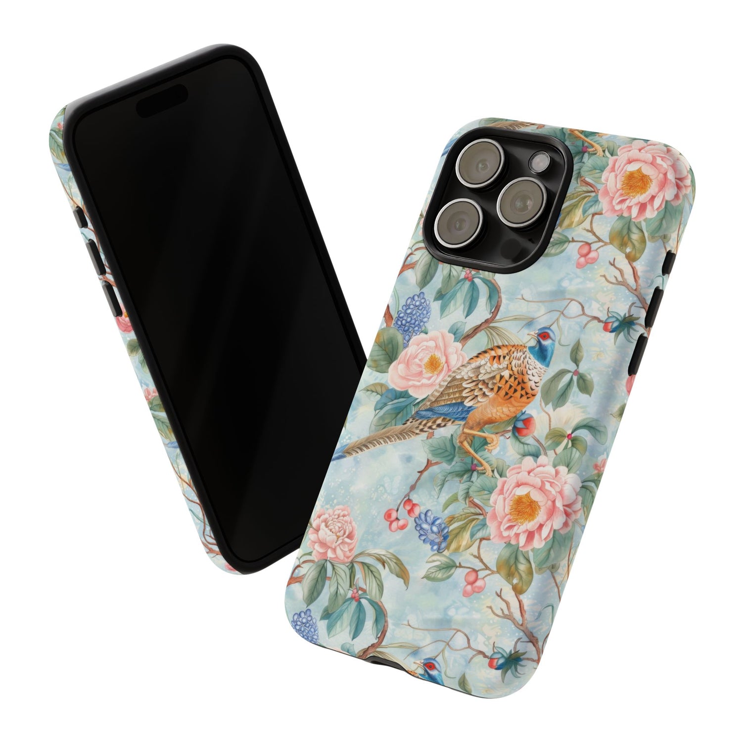 Chinoiserie Designed Floral Pheasant Phone Case with Bird Design