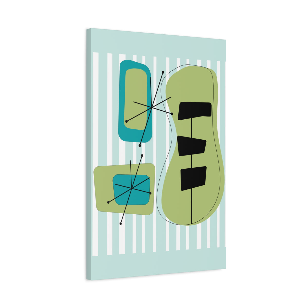 Mid Mod Atomic Age, Aqua Blue, Green, Black, Abstract, Geometric, Retro MCM Wall Canvas Art - Mid Century Modern Gal
