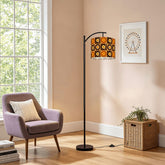 Groovy Retro Record Players, Brown Orange Yellow, Arc Floor Lamp - Mid Century Modern Gal