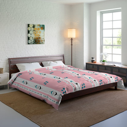 Atomic 50s Pink, Starbursts, Mid ModChic Comforter with Pink and Teal Pattern for Cozy Bedrooms - Mid Century Modern Gal