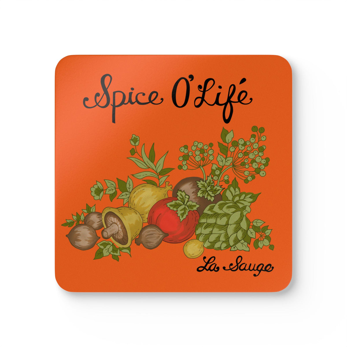 70s Spice Of Life, Corningware Inspired Orange Kitschy Kitchen Corkwood Coaster Set - Mid Century Modern Gal