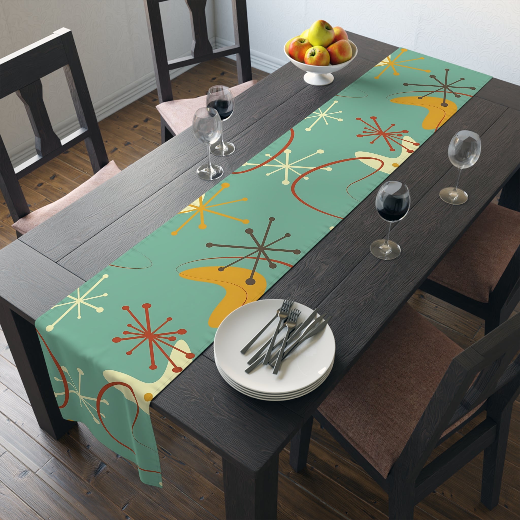 Mid Century Modern Mint Blue Grass Mustard yellow Retro Abstract MCM Home Decor Table Runner - Mid Century Modern Gal