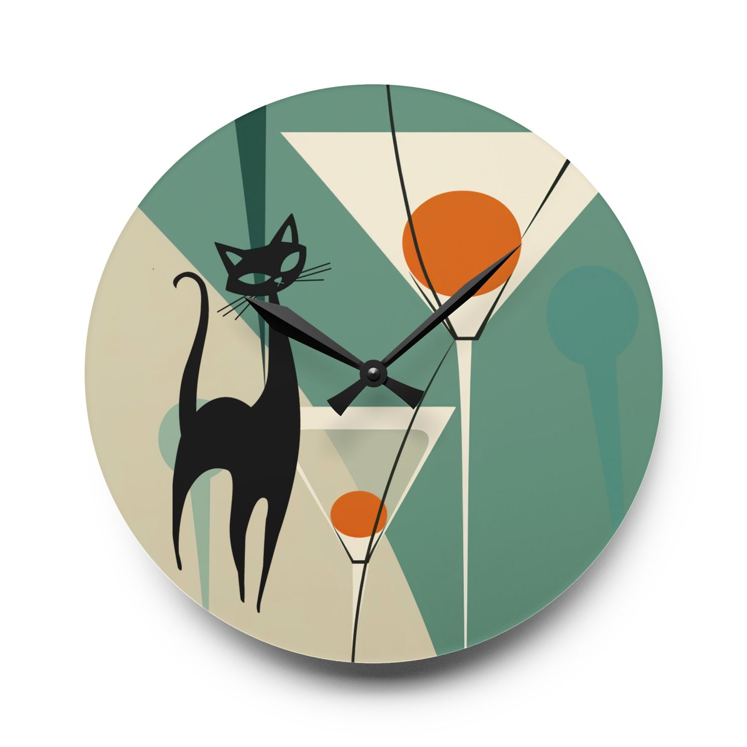 Mid Century Modern Wall Clock With Martin Motif  Mid-Century Modern Design for Cat Lovers