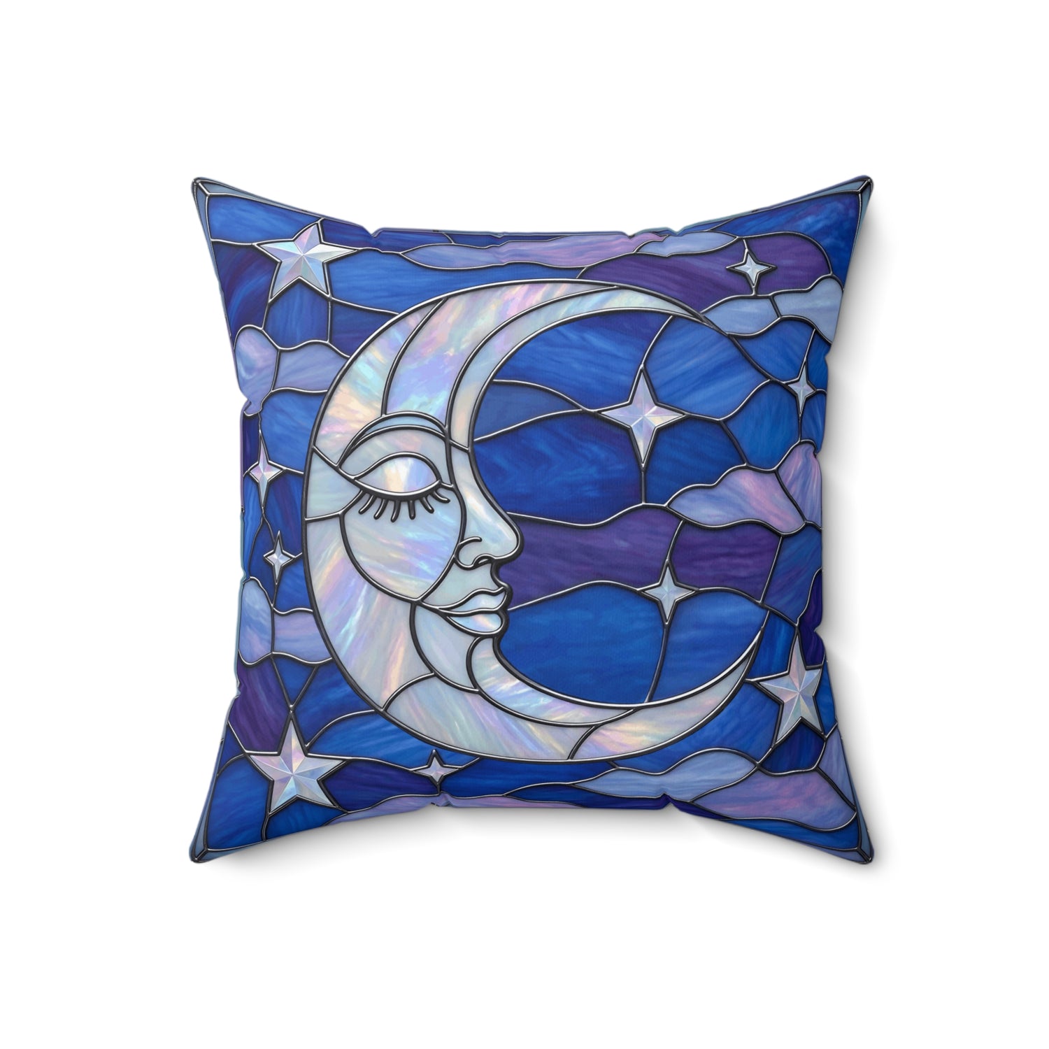 Halloween Stained Glass Style Night Sky Moon Stars Clouds Pillow Cover and Insert - Mid Century Modern Gal