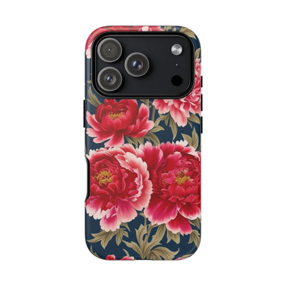 Chinoiserie Royal Blue Pink, Red Roses And Peony Floral Tough Phone Case