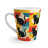 Pop Art Black Atomic Cat, Red Blue Yellow, Latte Mug - Mid Century Modern Gal