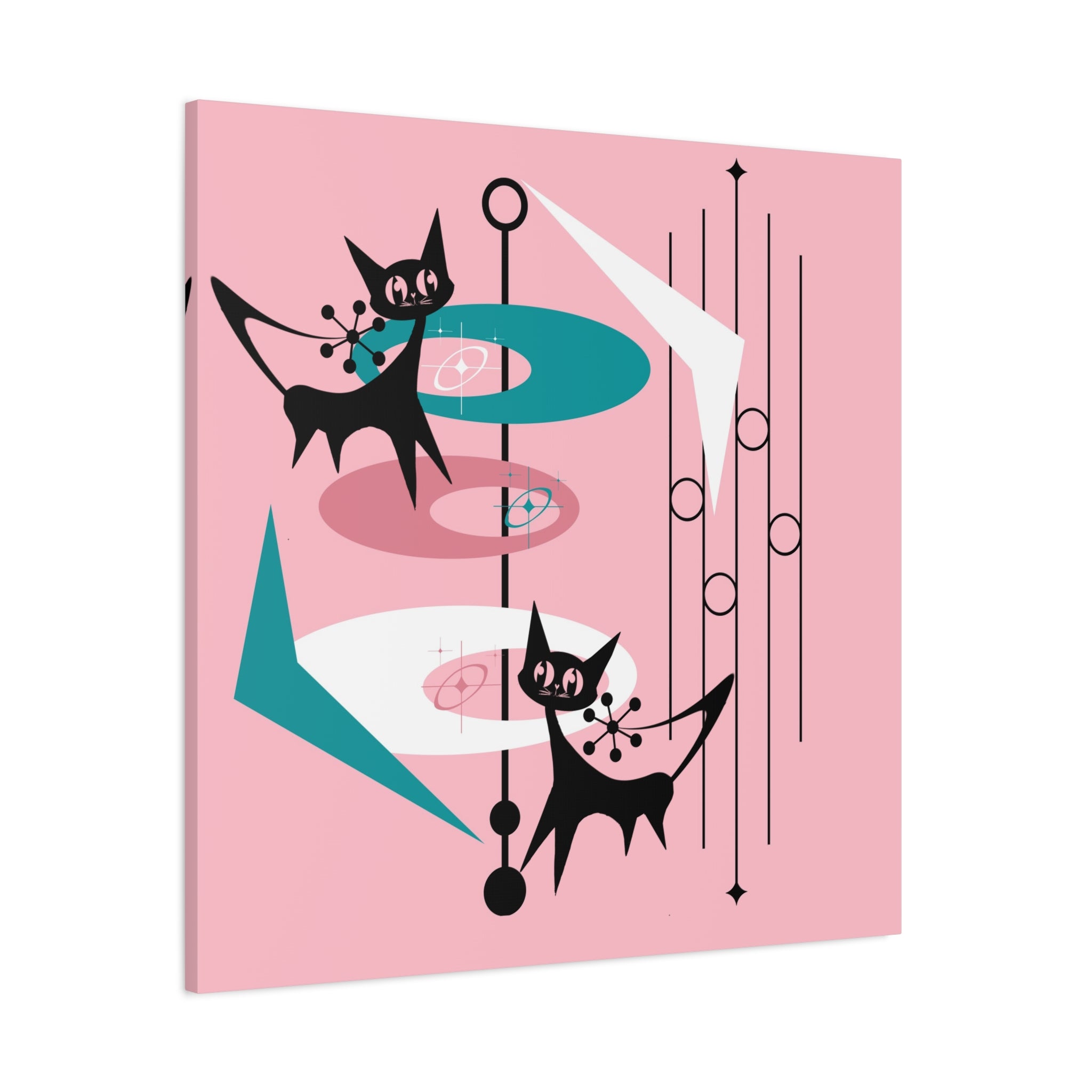 Atomic Cat Pink Abstract Minimalist Mid Century Modern Wall Canvas Art - Modern Geometric Wall Decor