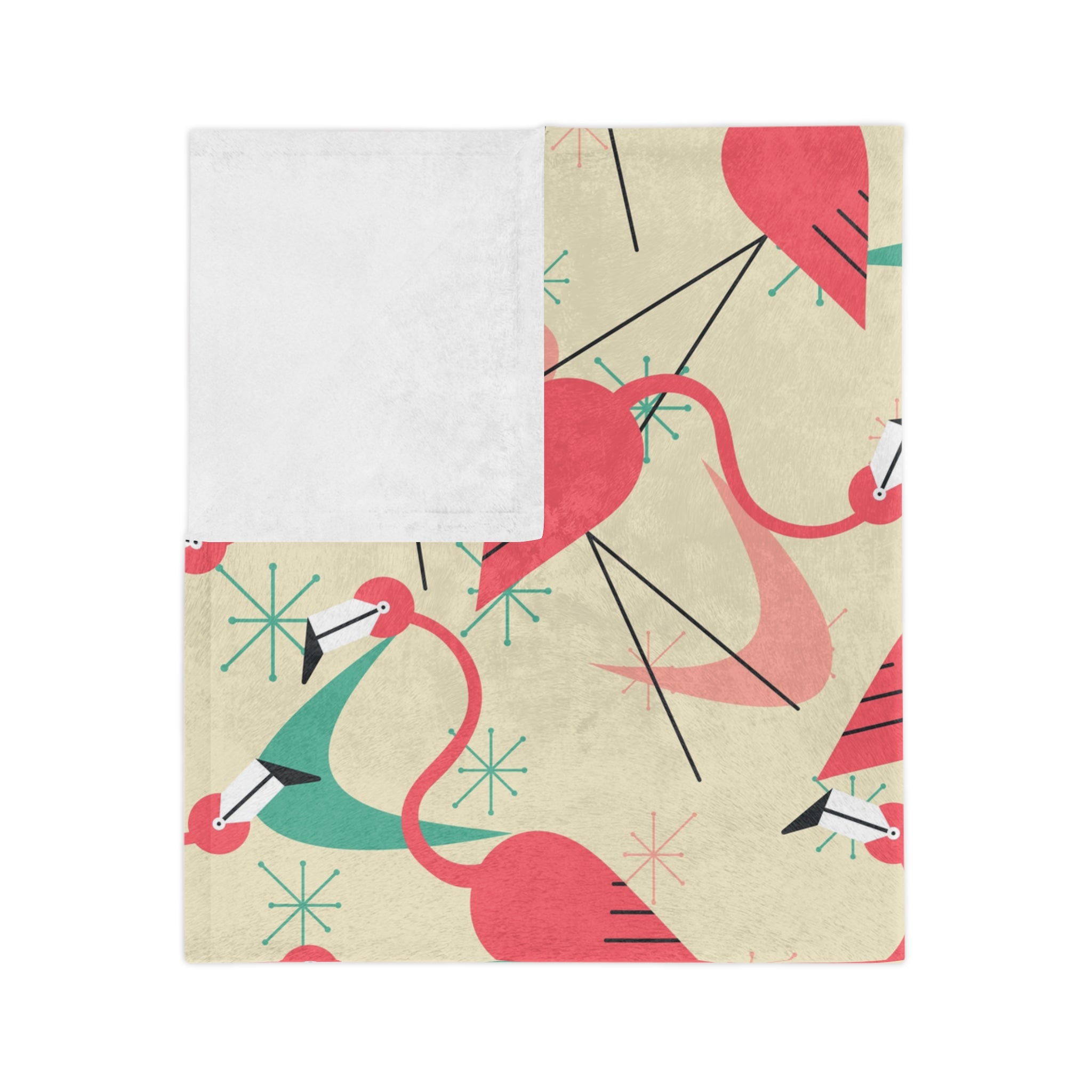 Palm Springs Mid Mod Tropical Flamingo Velveteen Blanket - Cozy Retro Kitsch Lightweight Throw - Mid Century Modern Gal