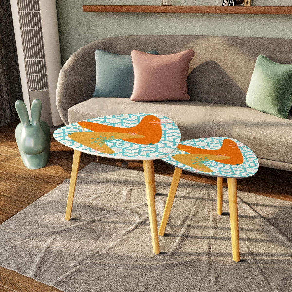 Atomic Boomerang Mid Century Modern Nesting Tables, Orange, Yellow, Teal MCM Furniture - Mid Century Modern Gal