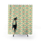 Atomic Whimsical Cat Mid Century Modern Pattern Shower Curtain - Fun and Stylish Bathroom Decor - Mid Century Modern Gal