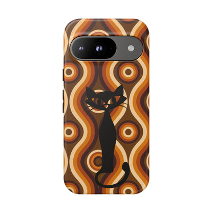 Retro Phone Case, Groovy Brown, Atomic Kitsch Cat Tough Smart Phone Cases