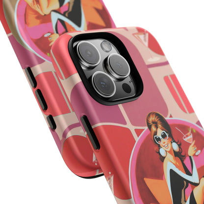 Mid Mod 60s Mod Gal, Kick Back Enjoy, Retro Chic Phone Case with Cocktail Design