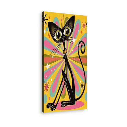 Atomic Groovy Cat Wall Art, Kitschy Retro Quirky Cat Lover Large Canvas Print - Mid Century Modern Gal