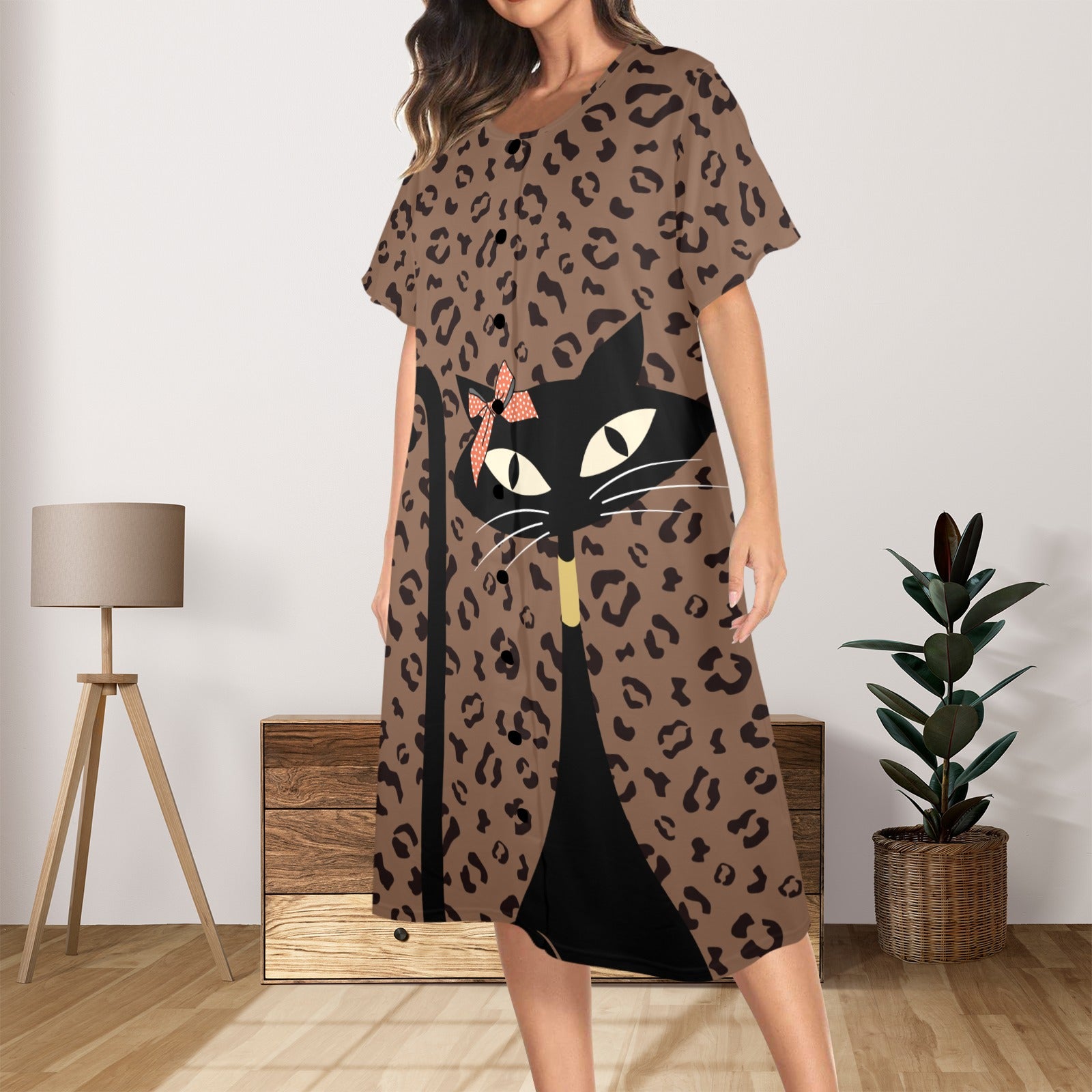 Leopard Jungle Print Atomic Cat Modern Day Kitsch Muumu Dress