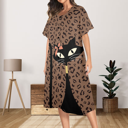 Leopard Jungle Print Atomic Cat Modern Day Kitsch Muumu Dress - Mid Century Modern Gal