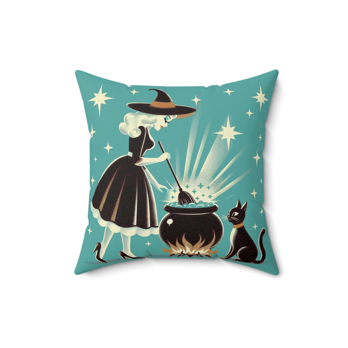 Witch's Brew Mid Century Modern Halloween Gothic Teal Pillow Cover and Insert - Mid Century Modern Gal