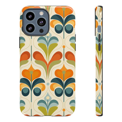 Mid Century Modern Scandinavian Floral, Orange Blue Green Tough Phone Case