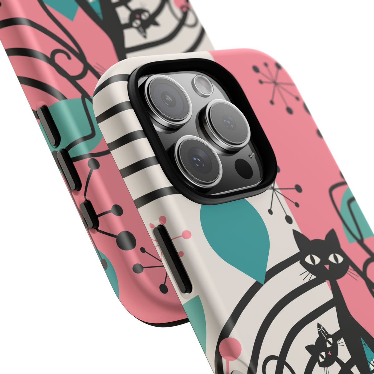 Mid Mod Atomic Cat Boomerang Starburst, Pink, Black Kitschy Stylish Cat Phone Case: Modern Design for Cat Lovers