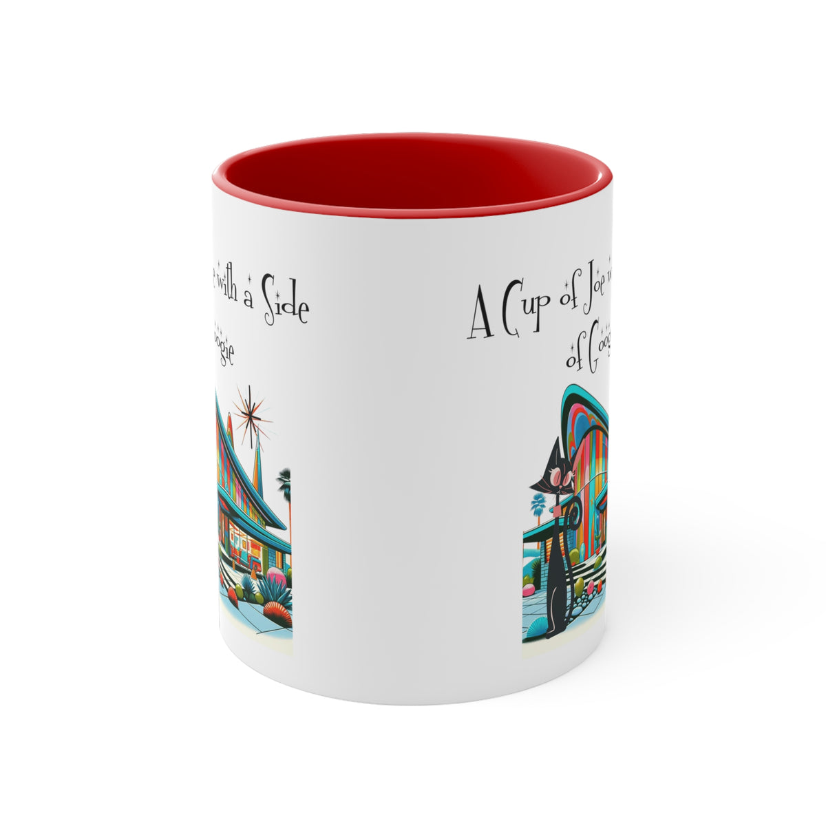 Mid Century Modern Drinkware, Atomic Cat Coffee Mug, Googie Designed, Mid Mod Coffee Lover Gifts - Mid Century Modern Gal