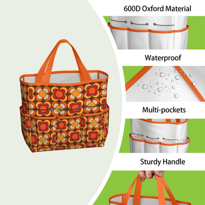Groovy MCM Orange, Brown Yellow Burnt Red Retro Floral 70s Mid Mod Garden Tool Bag