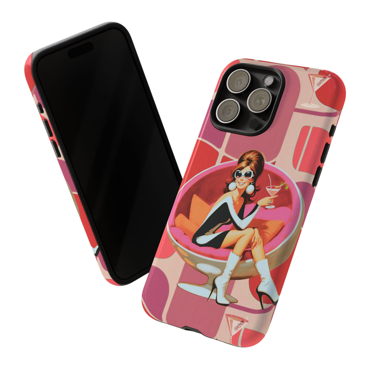 Mid Mod 60s Mod Gal, Kick Back Enjoy, Retro Chic Phone Case with Cocktail Design