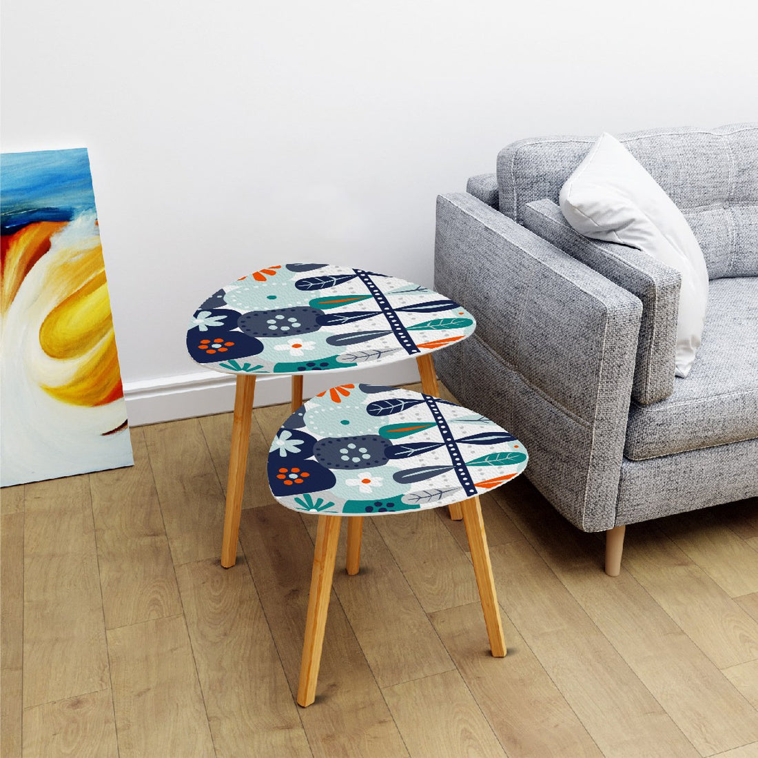Modern Scandinavian Hygee Floral Modern Danish Nesting Tables - Mid Century Modern Gal